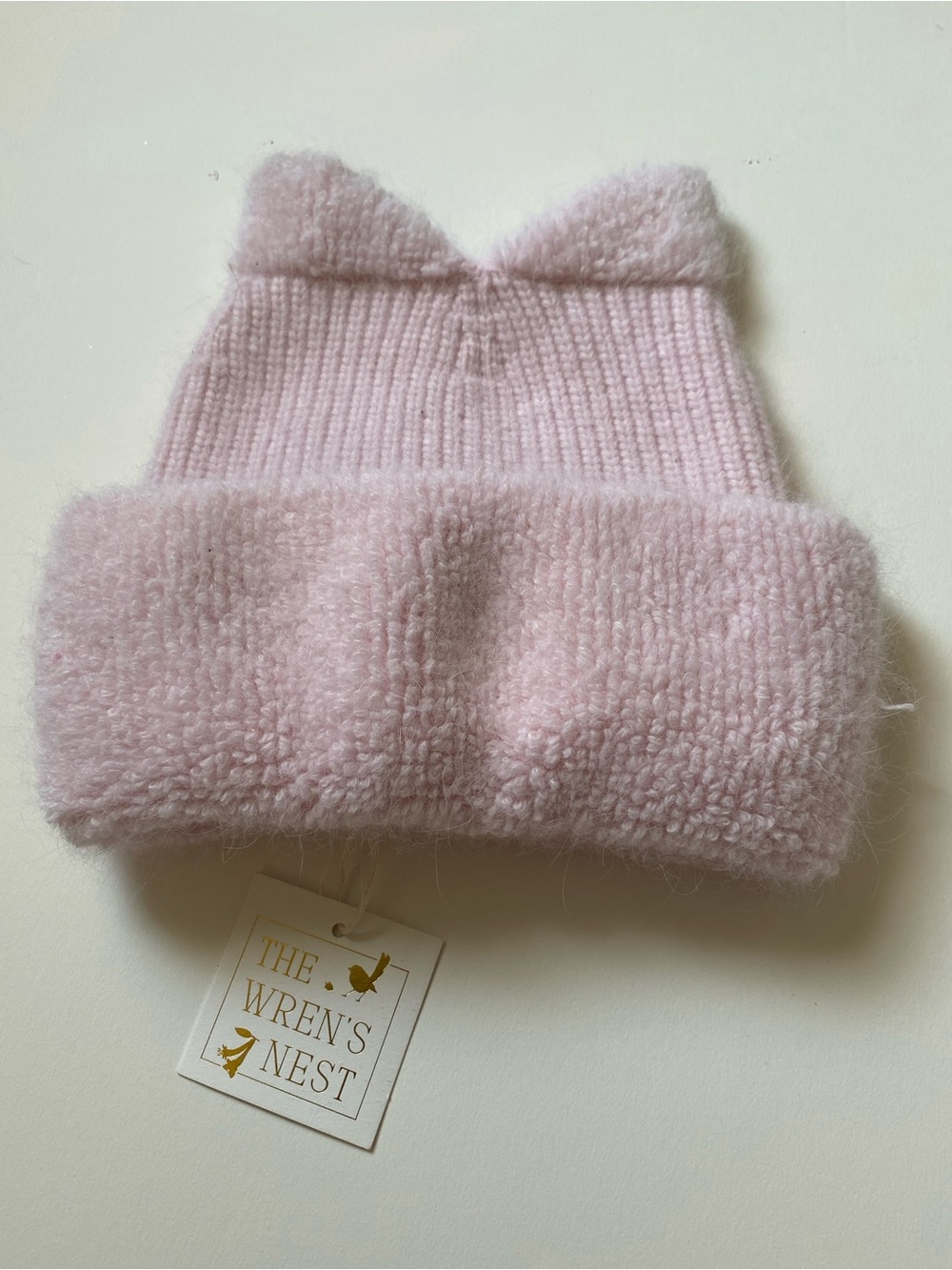 Pink Angora Kitty Cat Ear Beanie Hat - Italian Wool - plush